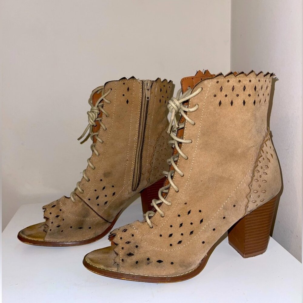 Yoki Nude High Heel Sandals Boot Women Size 10 US